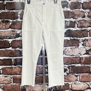 Reformation Cream Jeans Taylor Pant Sand Raw Hem Cropped Size 27
